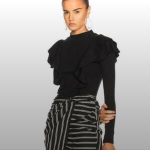 Veronica Beard Black Ruffled Long Sleeve Top